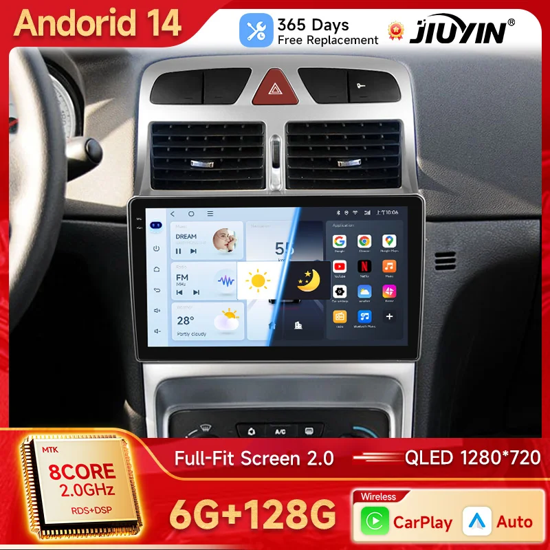 Radio 2 DIN para Peugeot 307 con CarPlay inalámbrico y Android 13