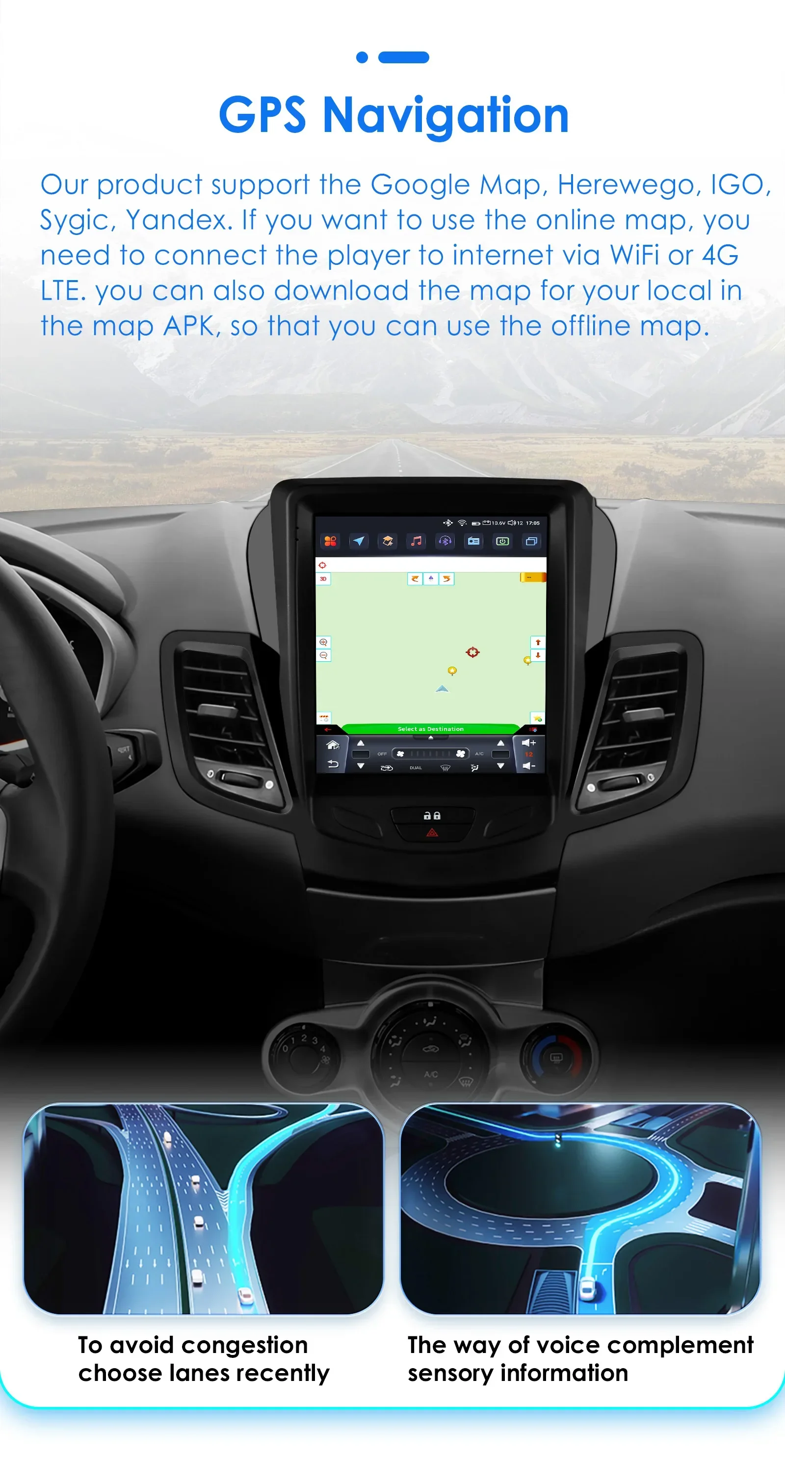 Autoradio Android 13 2DIN GPS Ford Fiesta MK7 2009-2016 Pantalla táctil - imagen 4