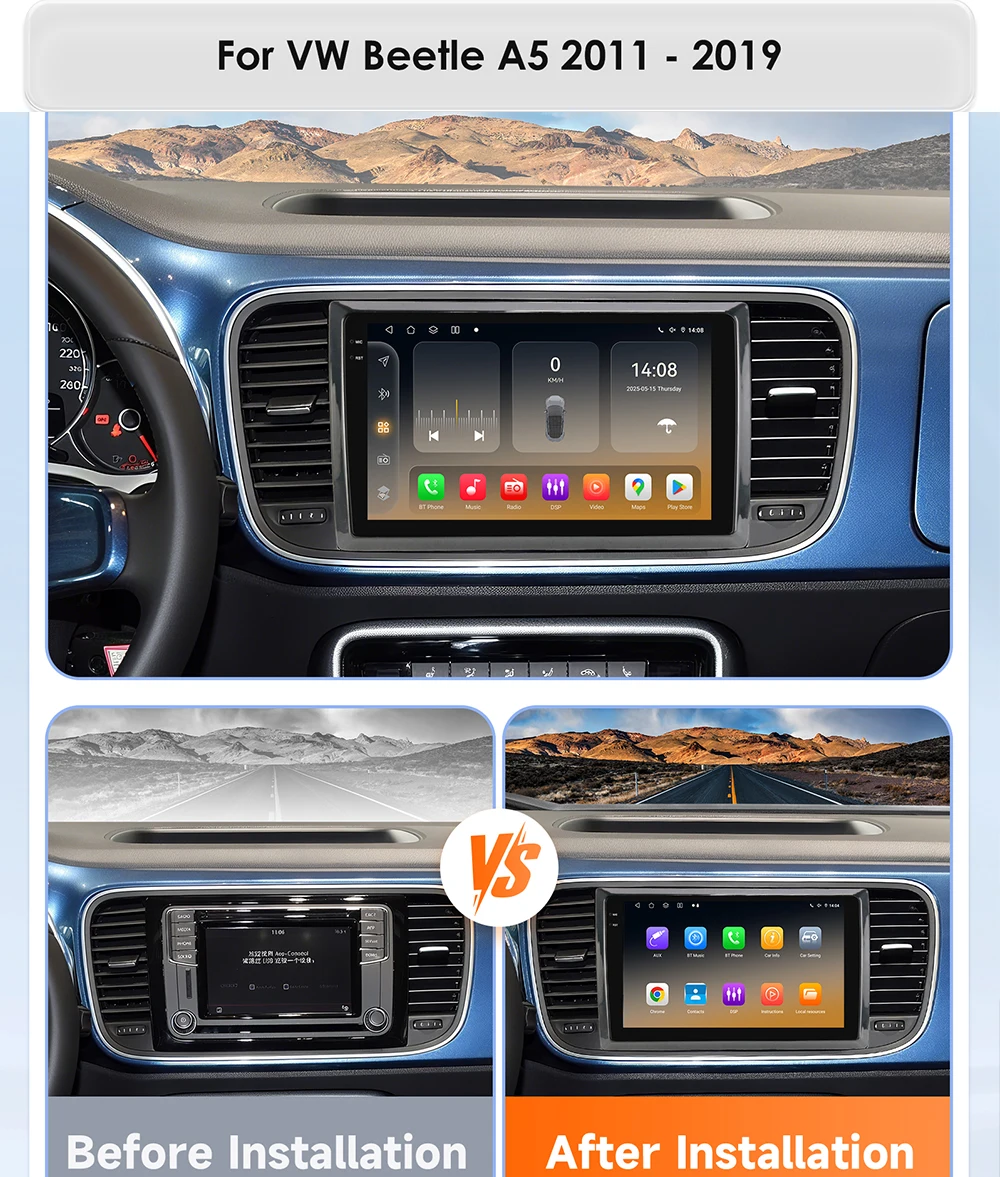 Radio Android 14 Hizpo con CarPlay para VW Beetle A5 (2011-2019)
