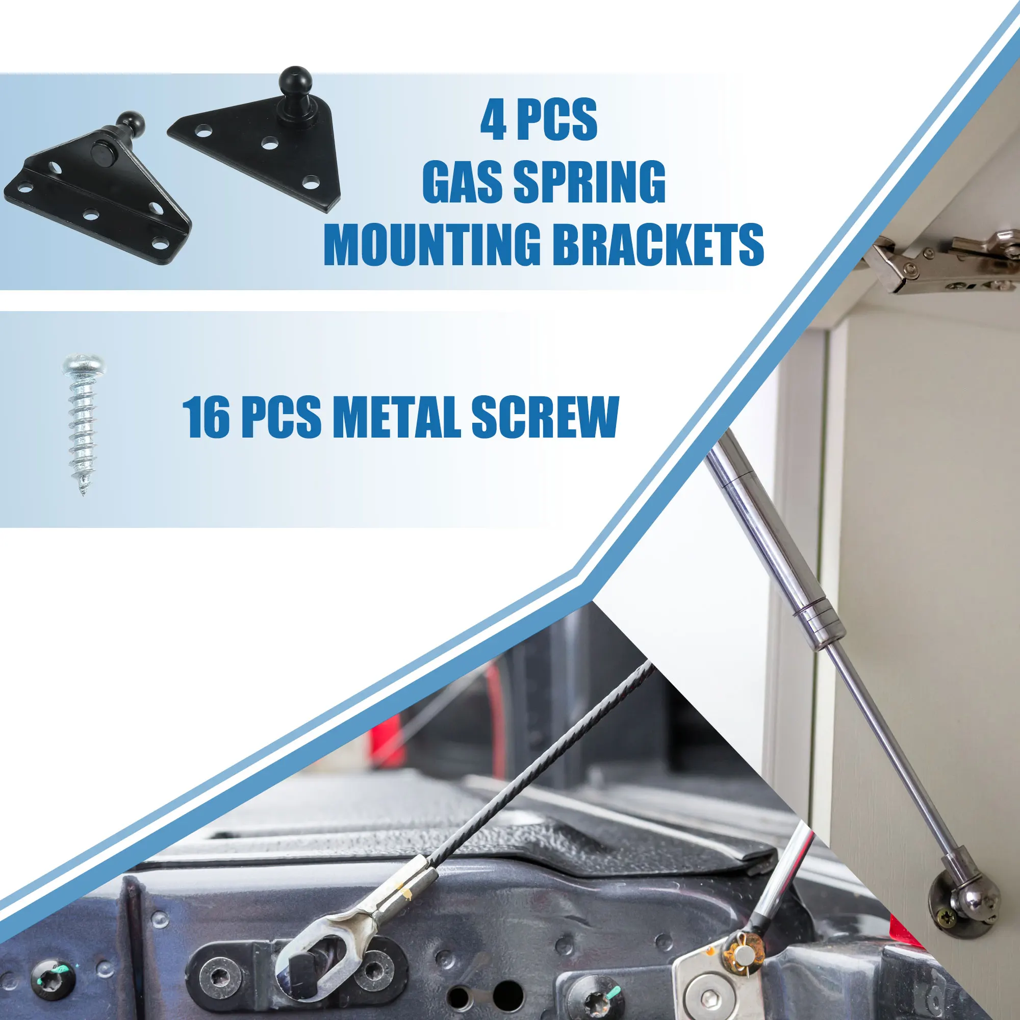 X Autohaux Juego de 4 soportes de montaje de resorte de Gas para coche, Perno de bola de 10mm, soporte de Metal con 16 tornillos, Universal para coches, barcos y camiones - imagen 2