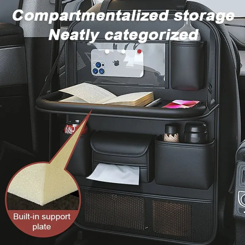 Organizador asiento trasero coche con bandeja plegable y soporte vasos - imagen 2
