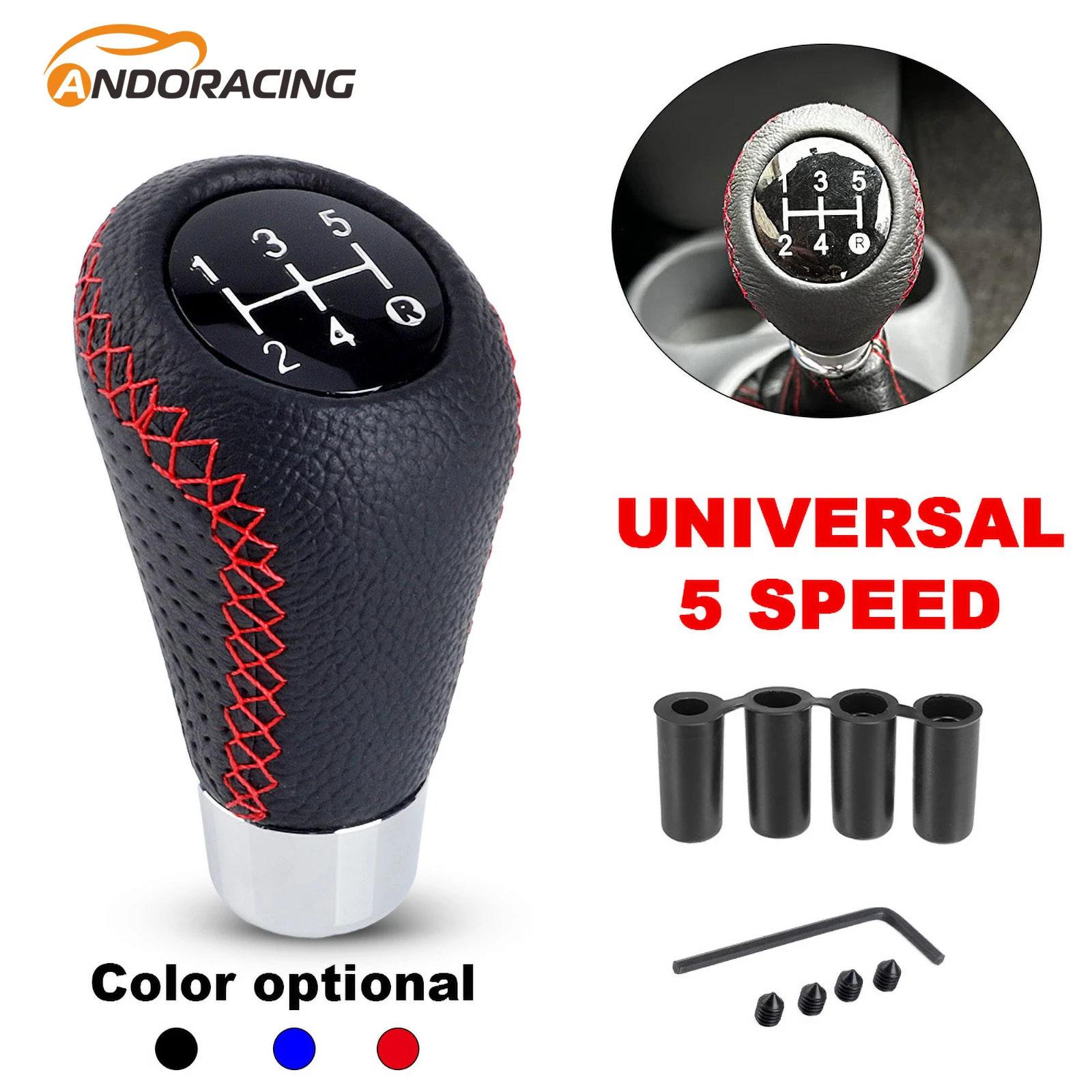 Perilla cambios cuero roja Universal 5 velocidades M8 M10 M11 M12