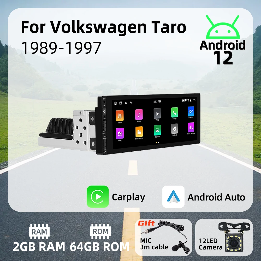 Autorradio Android Auto 1 DIN con CarPlay y GPS para VW Taro 1989-1997