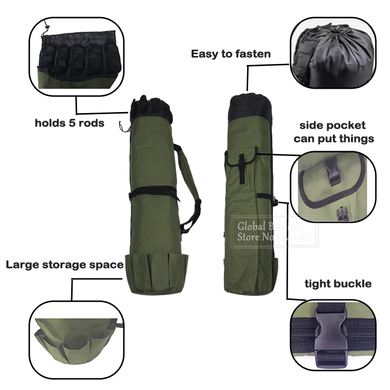 Bolsa para caña de pescar plegable portátil verde para transporte - imagen 5