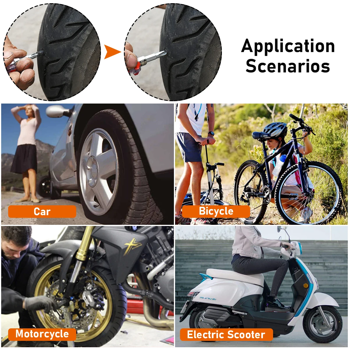 Kit reparación pinchazos neumáticos sin cámara para coche y moto - imagen 4