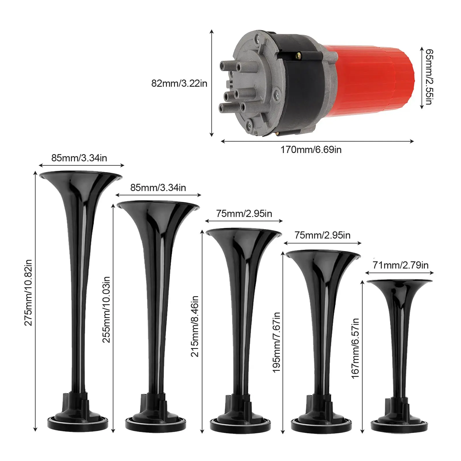 5 uds 125db sistema completo 5 trompeta sonido Musical Air Hor con compresor, negro 5 bocinas de aire de trompeta - imagen 2