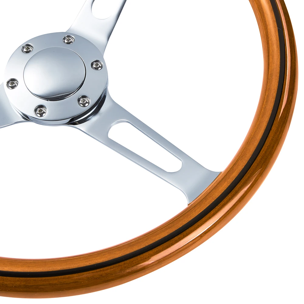 Volante Racing Madera 380mm Centro Cromado – Estilo Vintage - imagen 4