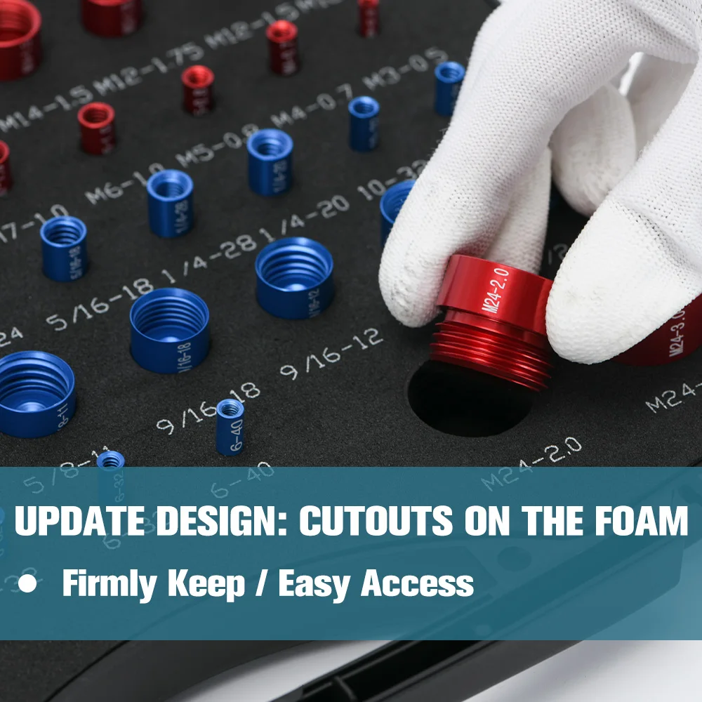 44 Uds. Herramientas de verificación de rosca de tuerca y perno, caja de calibre hembra métrico y macho, indicador identificador de perno/tuerca con caja de almacenamiento - imagen 5