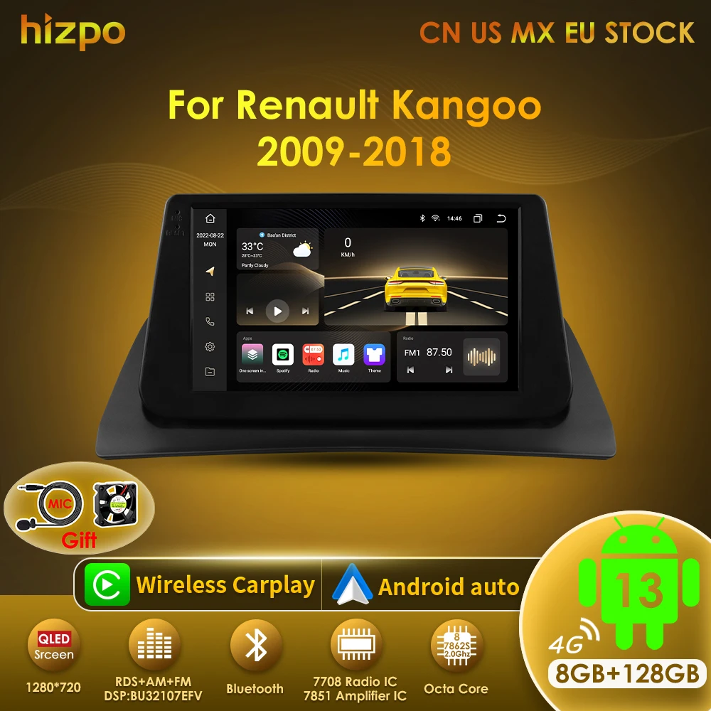 Hizpo Radio Android 2 DIN con CarPlay para Renault Kangoo 2009-2018