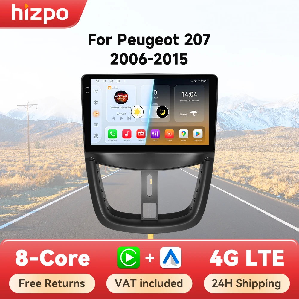 Hizpo radio doble Din con CarPlay y Android Auto – Peugeot 207/207CC