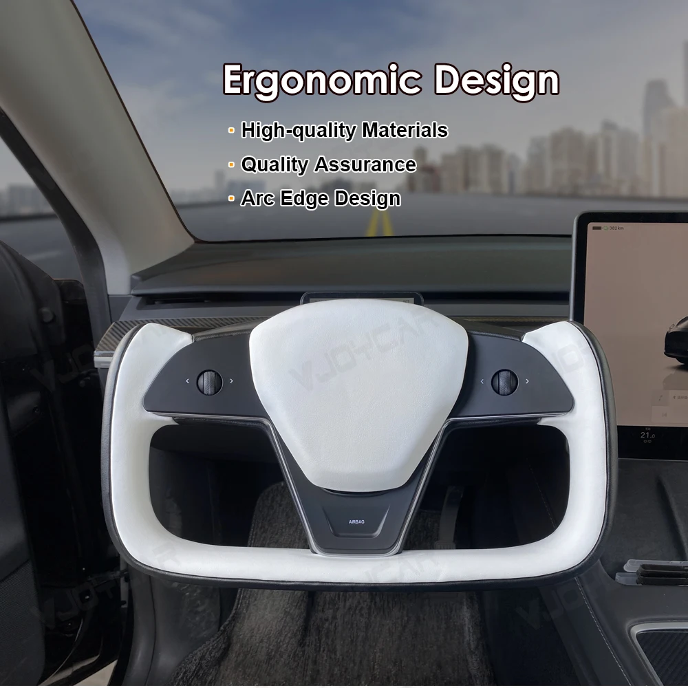 Volante tipo yugo Vjoycar en Alcantara y Nappa para Tesla Model 3/Y - imagen 3