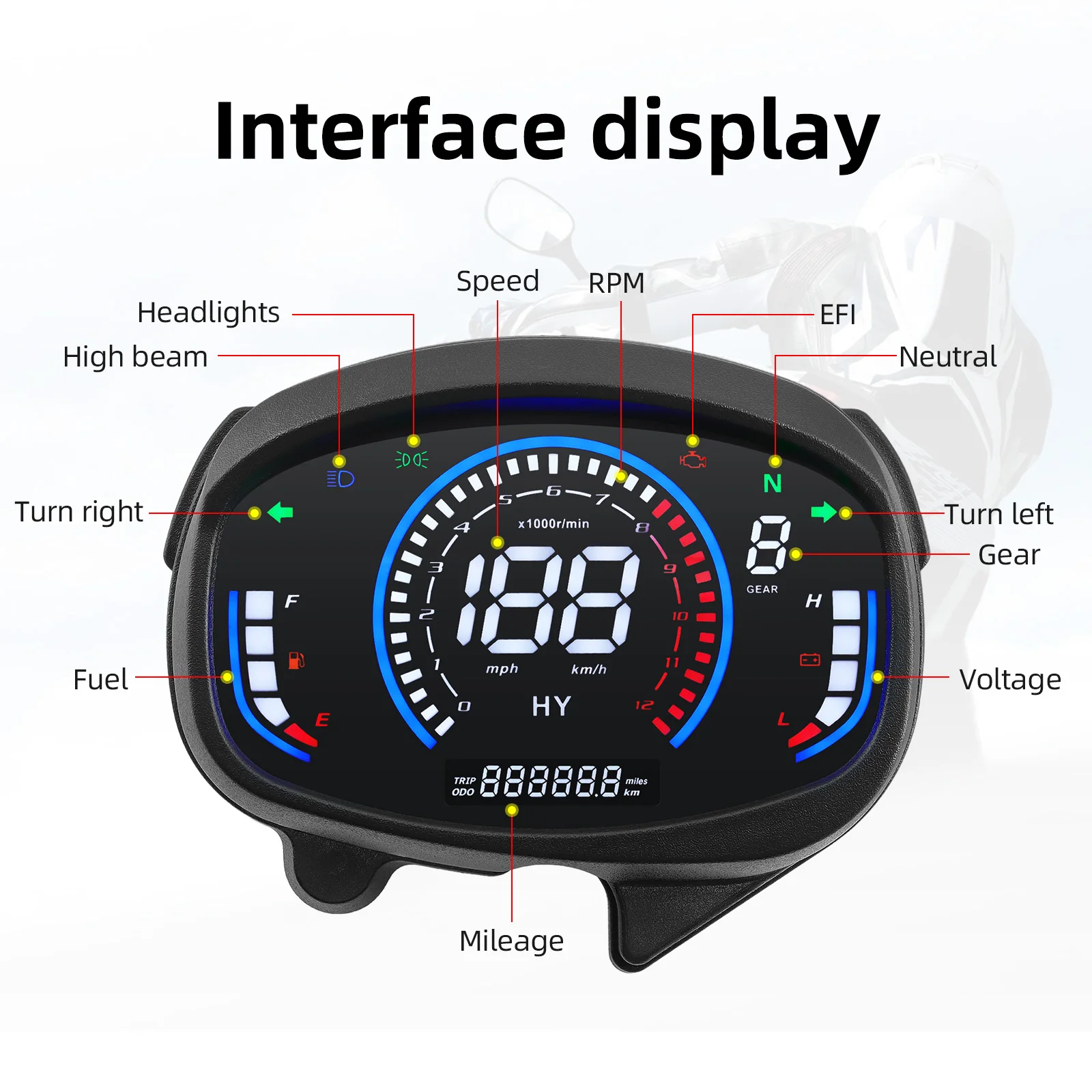 Instrumento LED Digital para motocicleta Honda XRM110RS, velocímetro RPM, nivel de combustible, voltios, velocidad de engranaje, kilometraje, indicador de tablero - imagen 5