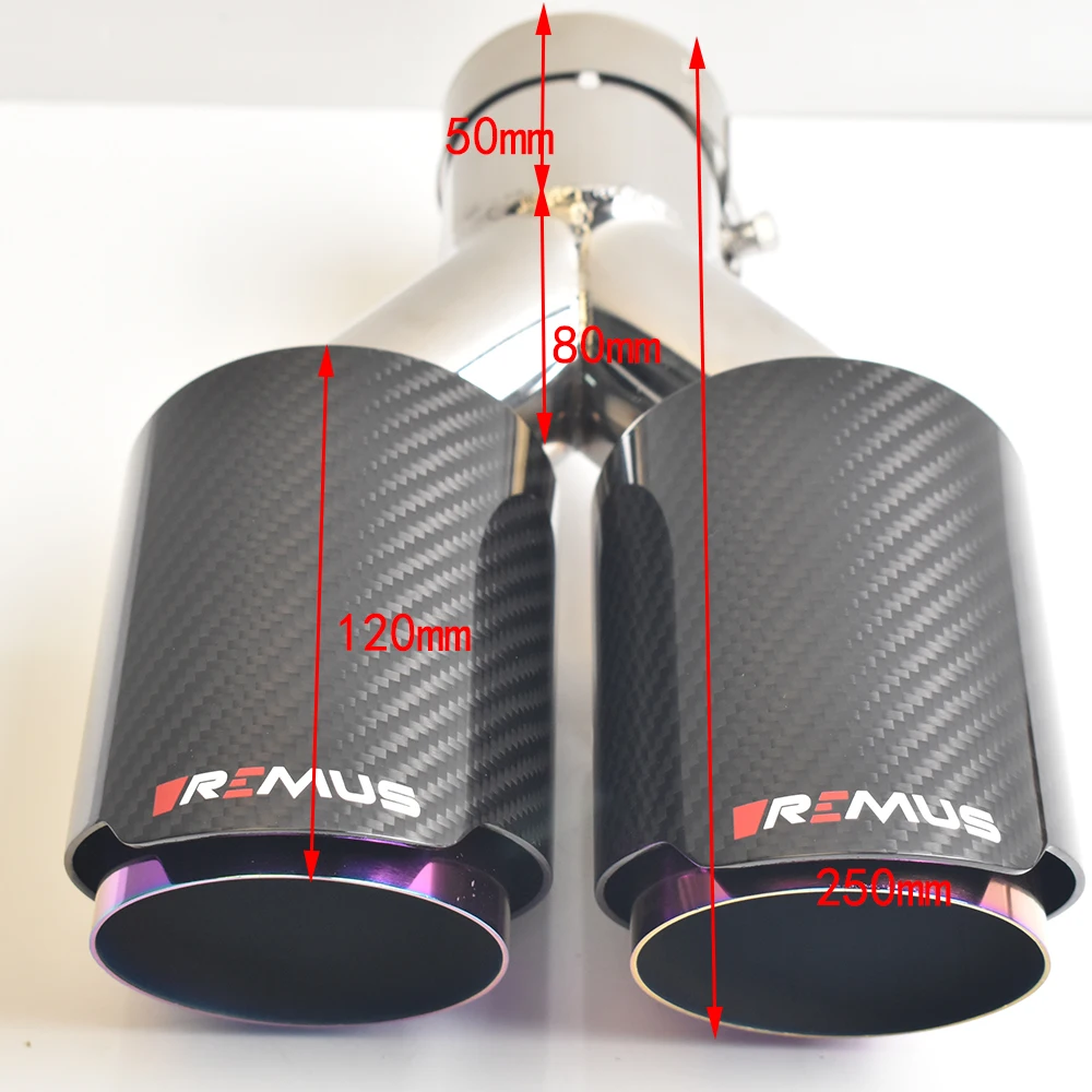 VREMUS Punta doble de escape universal de acero y fibra de carbono - imagen 2