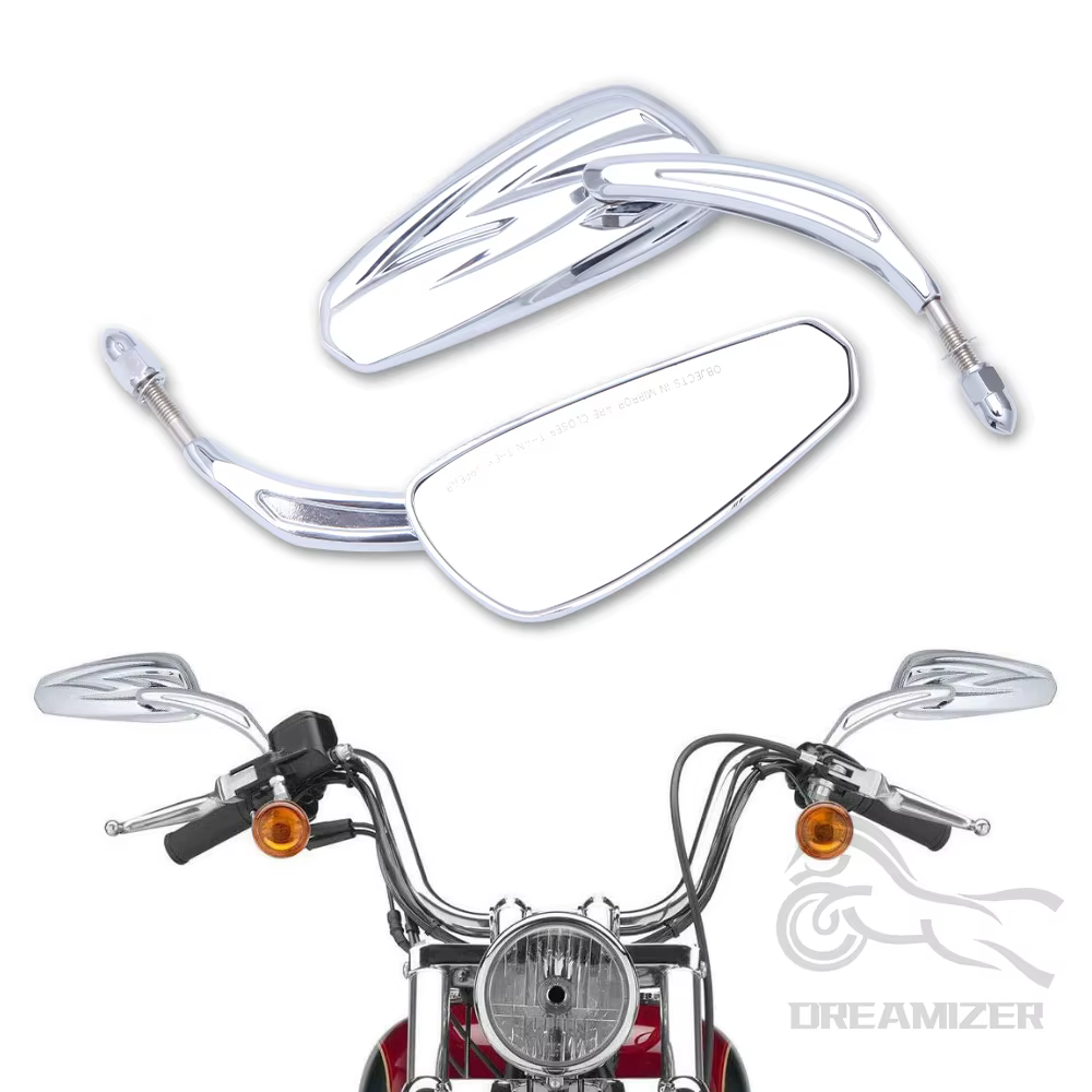 Espejos laterales cromados y negros para Harley-Davidson Softail, Dyna y Touring - imagen 3