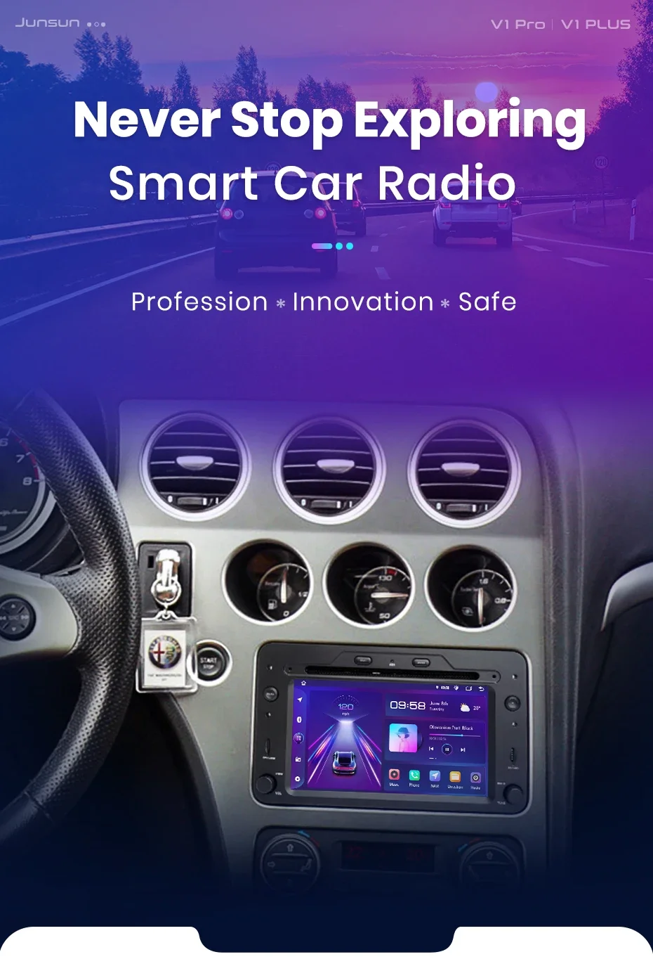 Radio Android 12 instalada en Alfa Romeo 159 con interfaz moderna