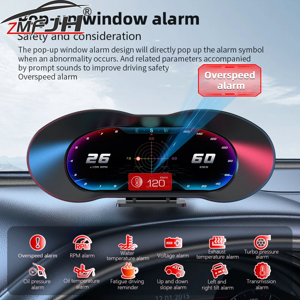 Pantalla HUD OBD2 P5 con GPS, inclinómetro, RPM y voltaje