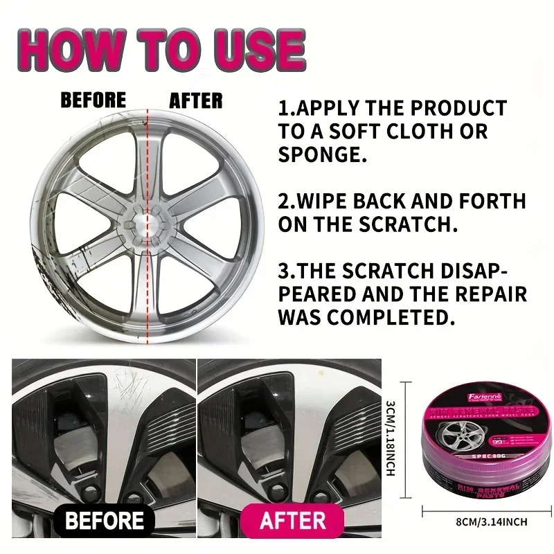 Kit de reparación de arañazos de cubo de rueda Universal, pasta de renovación de detalles de llanta, compuesto de pulido para el cuidado de las ruedas de coche, reparación de abolladuras sin rastro - imagen 4