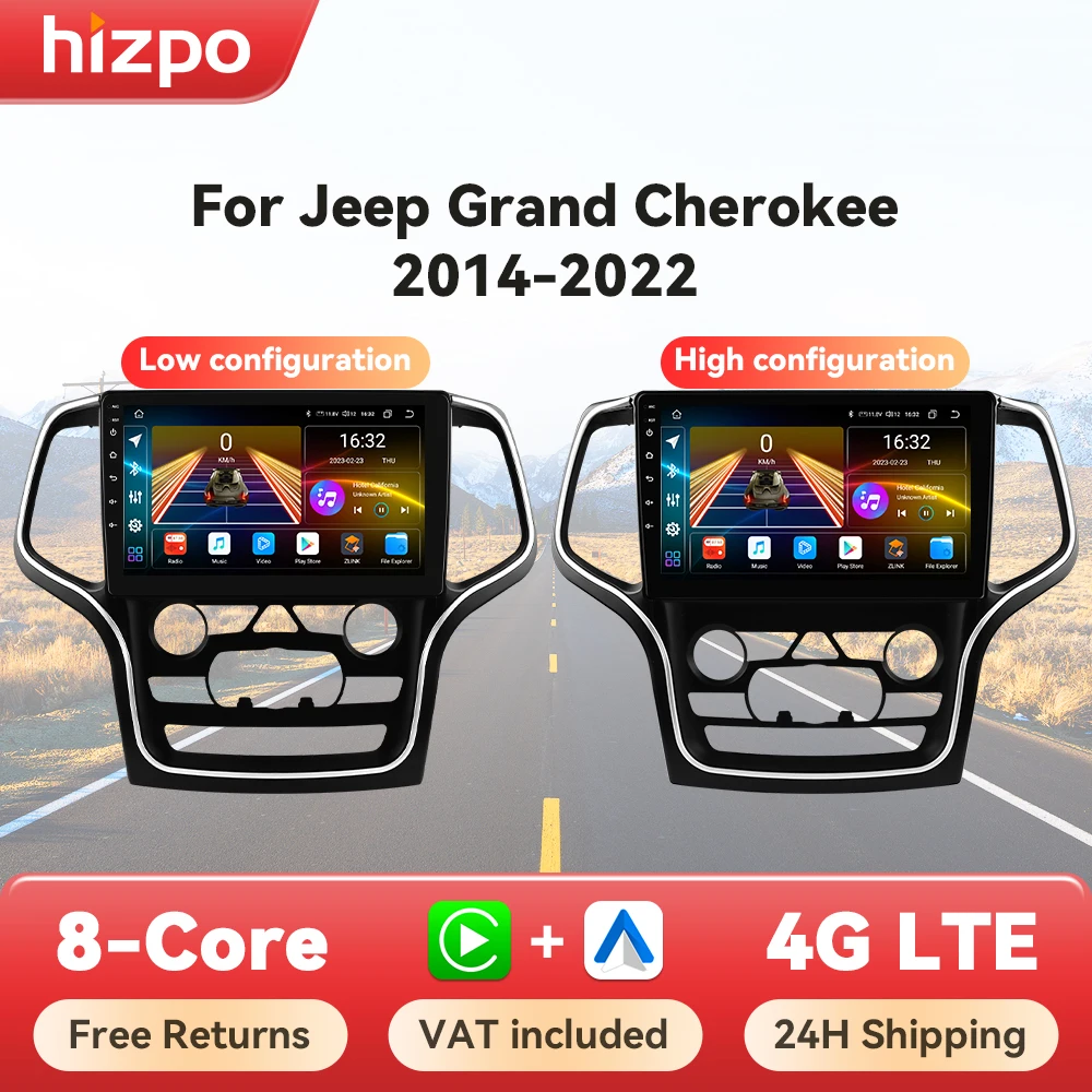 Autoradio Android Hizpo GPS Bluetooth Carplay Jeep Grand Cherokee WK2 (2014-2022)