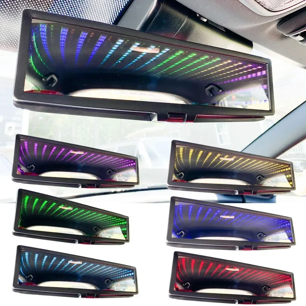 Espejo retrovisor interior Universal para coche, retrovisor 3D con CLIP, LED iluminado, ABS, estilo de coche, piezas de automóviles planas - imagen 3