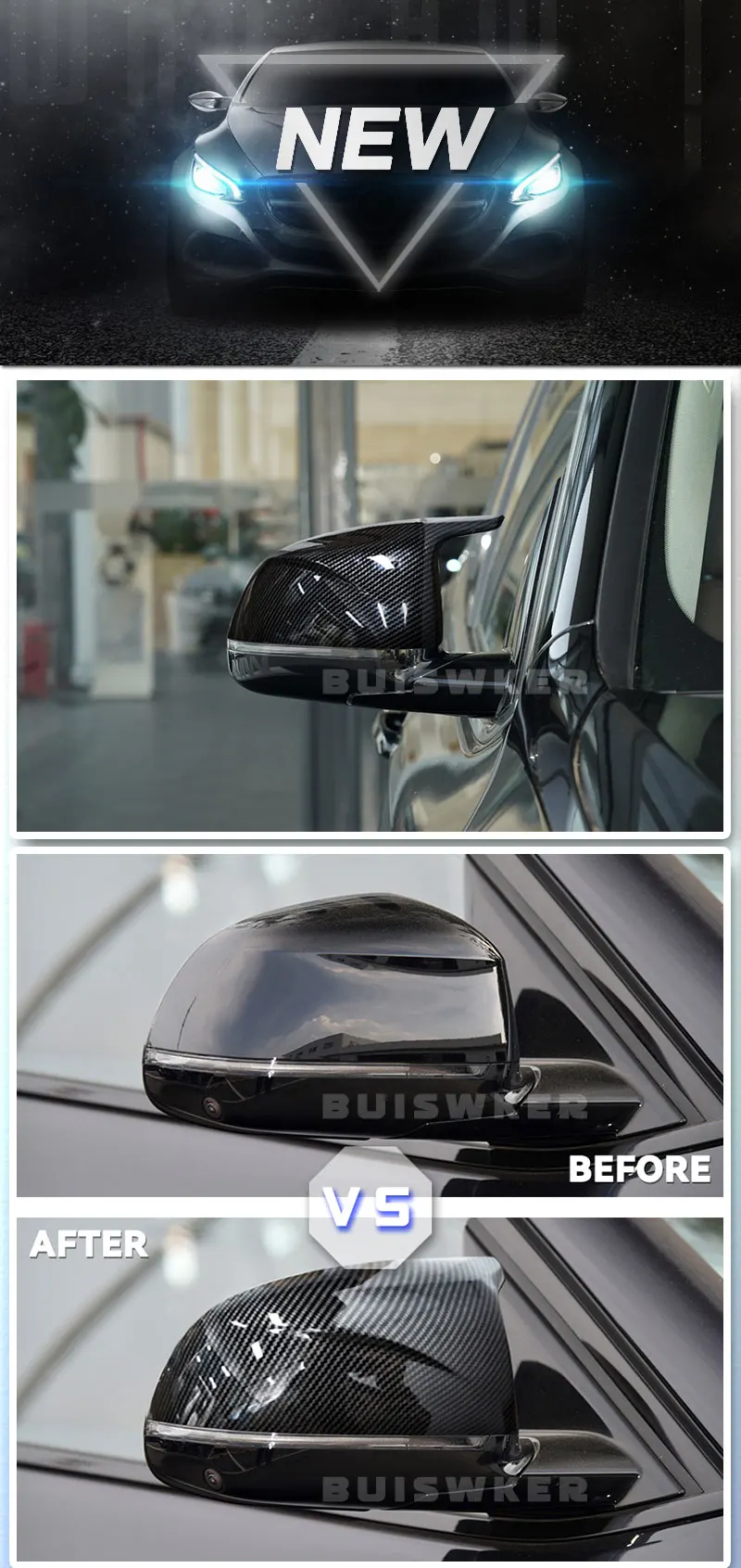 Cubierta de espejo retrovisor lateral carbono negro brillante para BMW