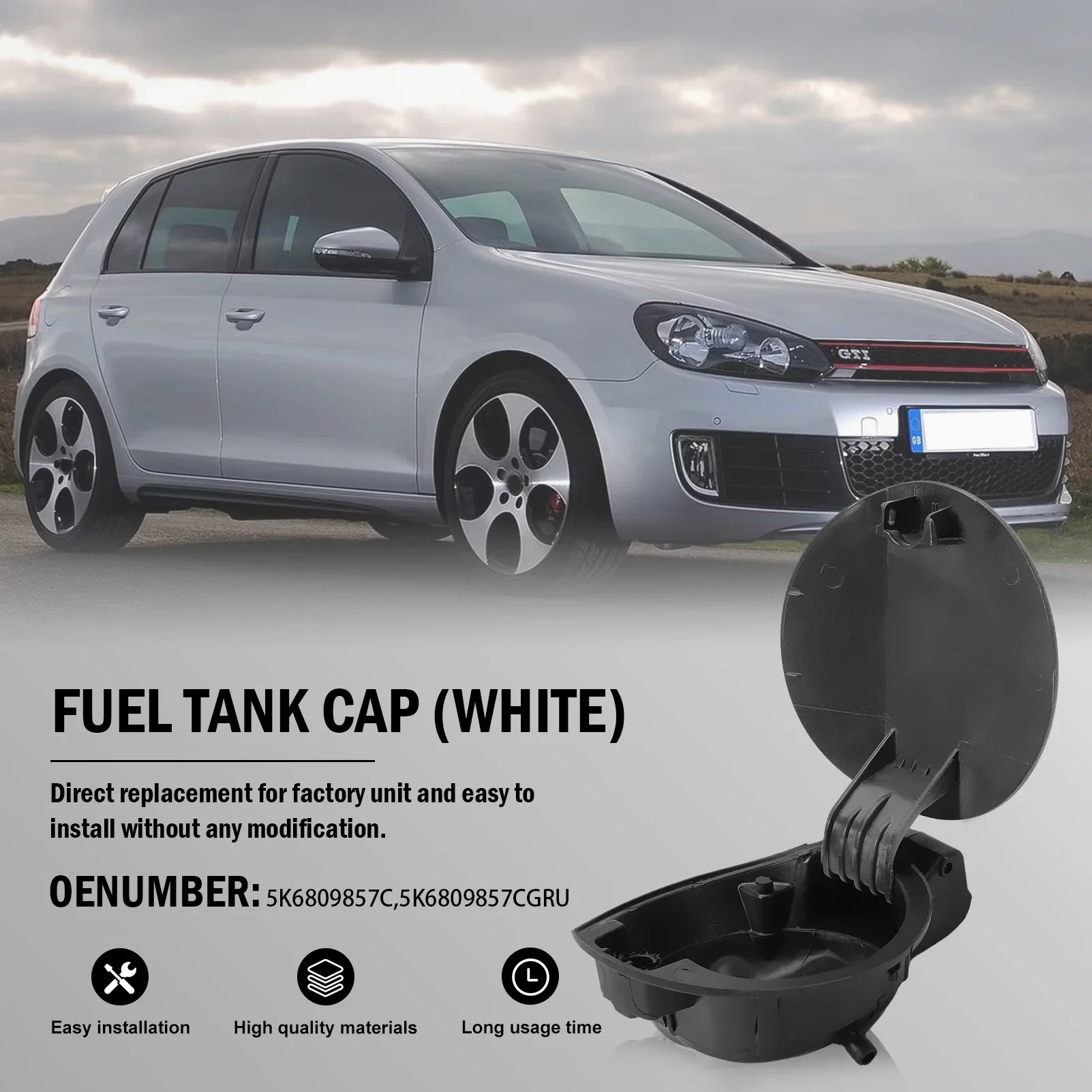 Tapa de puerta del depósito de combustible blanca Golf MK6 GTI – ref. OEM 5K6809857C