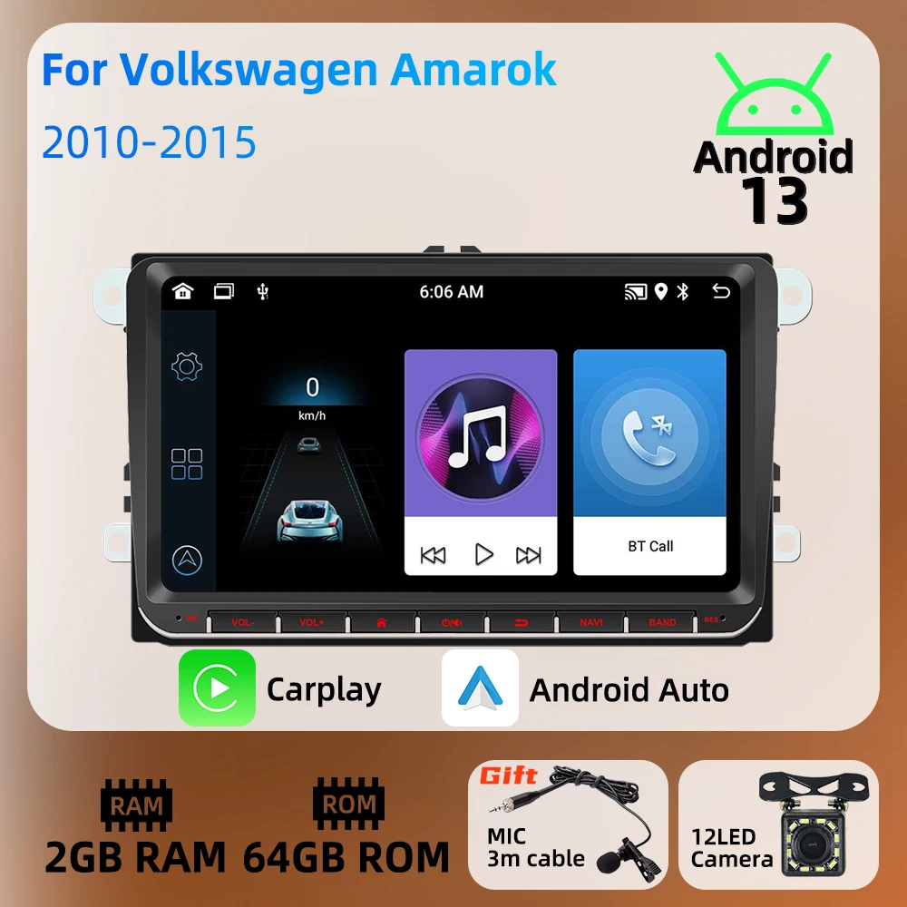 Radio 2 DIN con pantalla y GPS para VW Amarok 2010-2015
