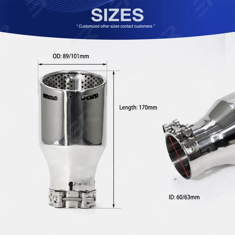 1 unidad de escape Universal de acero inoxidable plateado adecuado para accesorios de coches modificados para automóviles boquillas de silenciador de coche de salida de 89mm 101mm - imagen 2