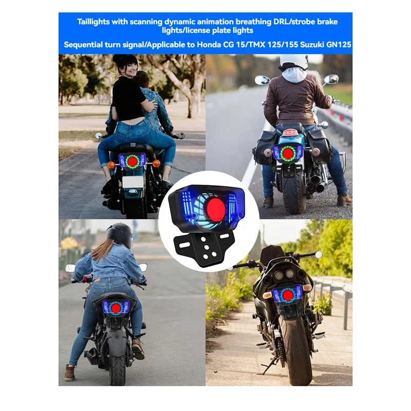 Luz trasera freno LED universal 12V AB56 con soporte matrícula moto - imagen 3