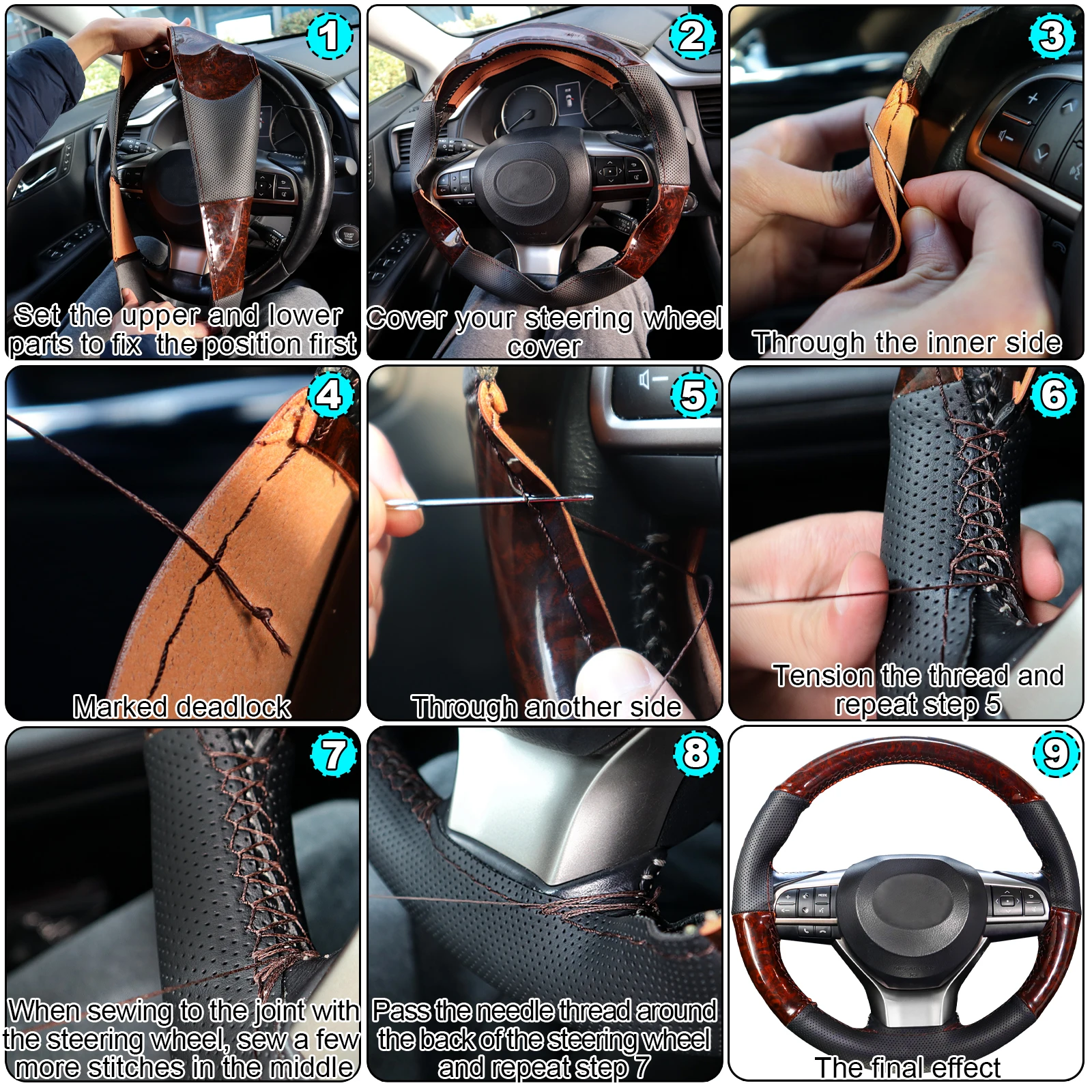 Funda volante 38 cm efecto madera cuero trenzado - imagen 5