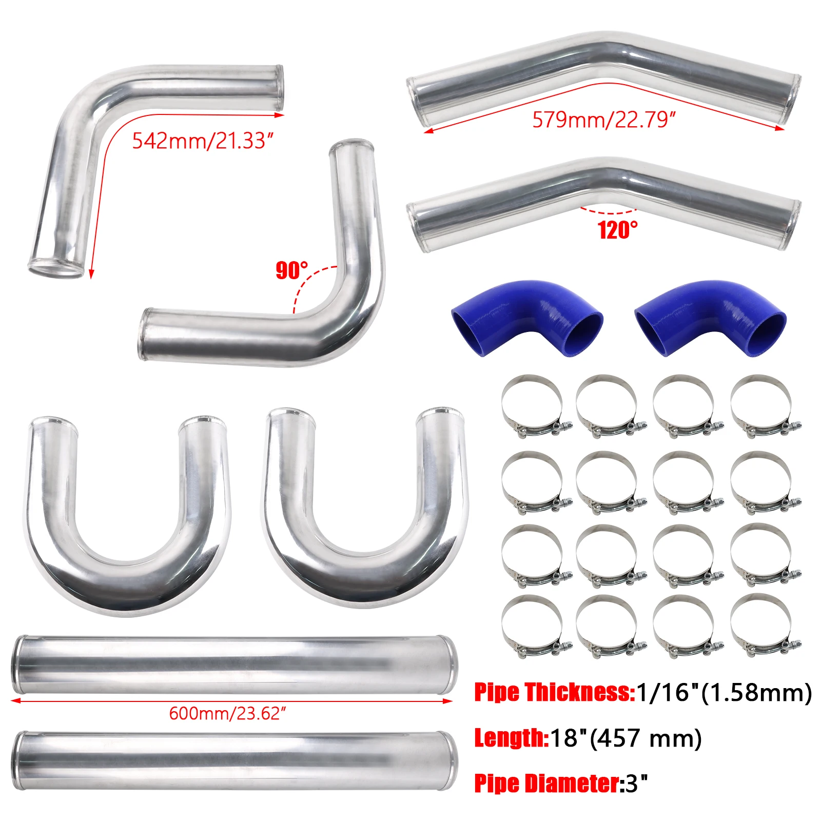Kit tuberías intercooler aluminio universal 2,5-3 pulg rendimiento - imagen 5