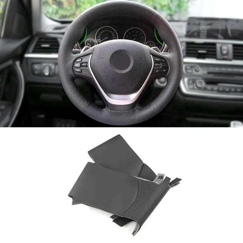 Funda de volante trenzada de cuero negro cosida a mano – BMW F20-F36 - imagen 2