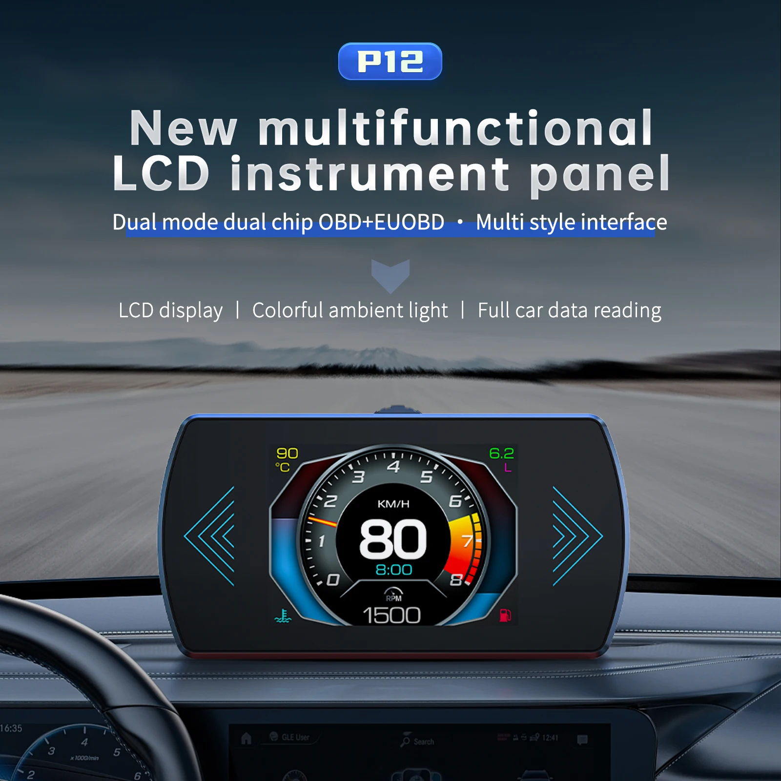 Pantalla HUD OBD2 con RPM temperatura y velocidad para coche - imagen 2