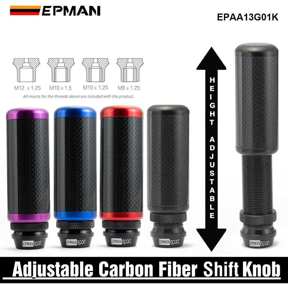 Perilla de cambio EPMAN Fibra de Carbono Ajustable Rosca M8-M12