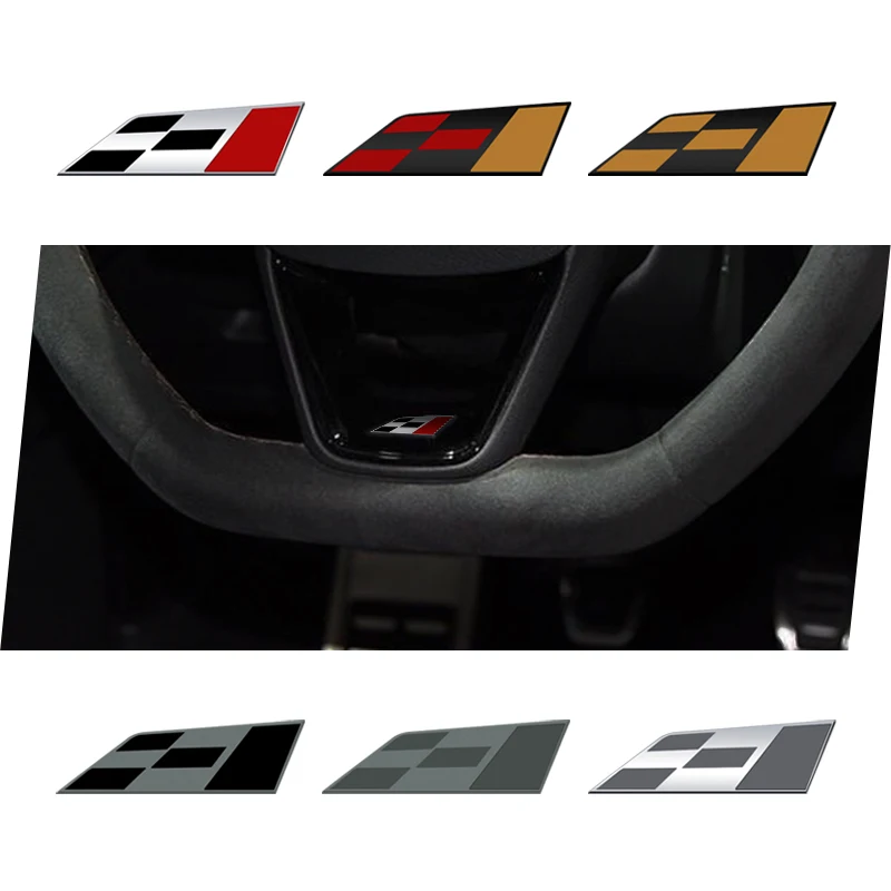 Insignia de diseño de bandera de carrera 3D, calcomanía para volante de coche, pegatina con emblema para SEAT Ibiza Leon FR 300 Ateca Exeo Alhambra Tarraco Exeo