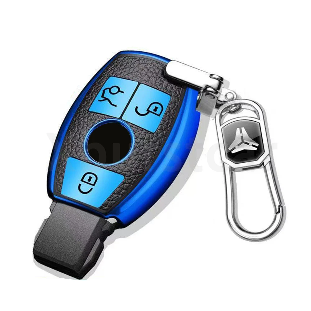 Leather TPU Shell Fob Car Key Case Cover For Mercedes Benz A B C E Class GLS GLA GLK GLC CLS CLA AMG W204 W205 W212 W463 W176 - imagen 4