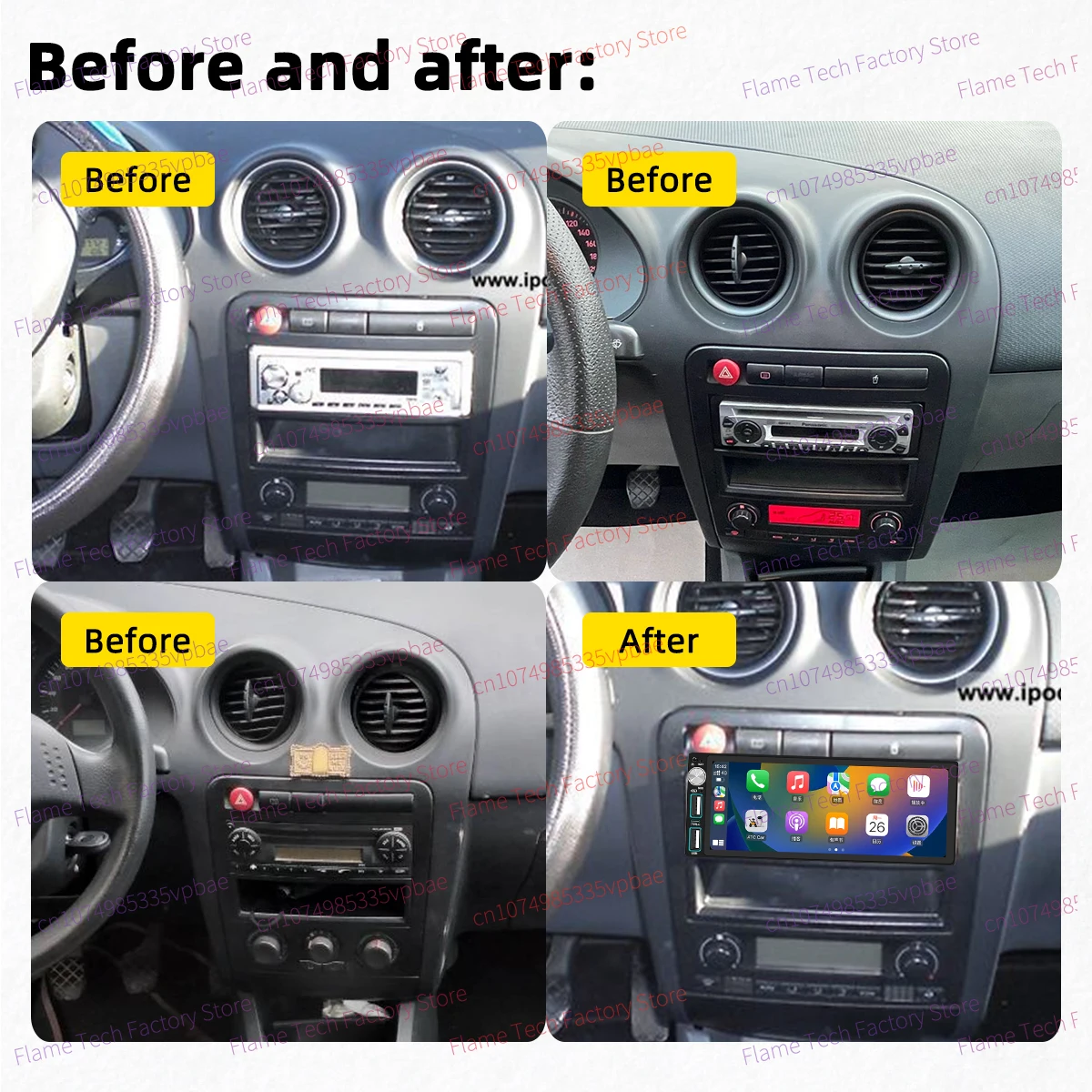 Radio Android Auto Carplay 1Din inalámbrica Seat Ibiza III 2003-2009 - imagen 2