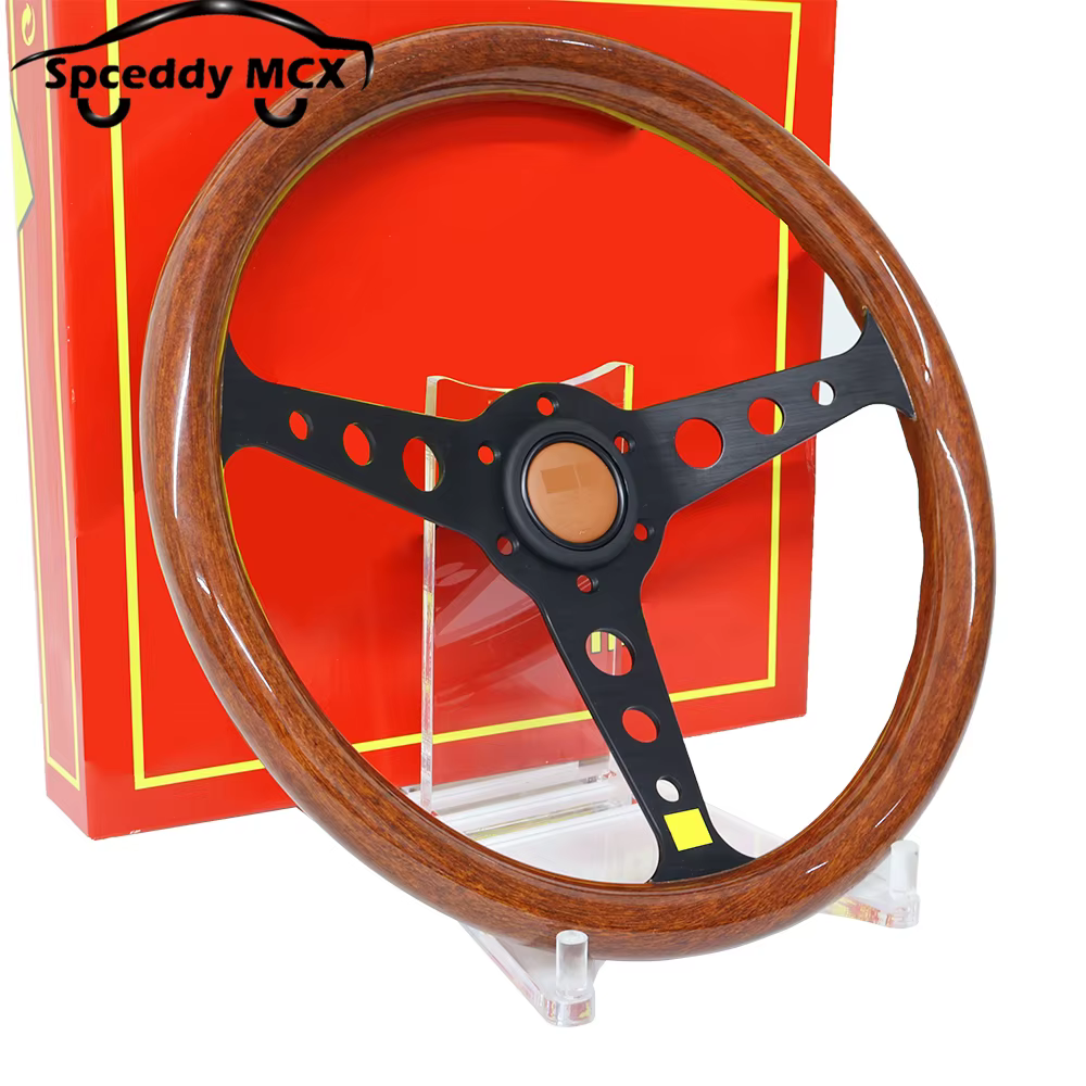 Volante deportivo Indy de madera veteada de 350 mm, estilo JDM - imagen 2