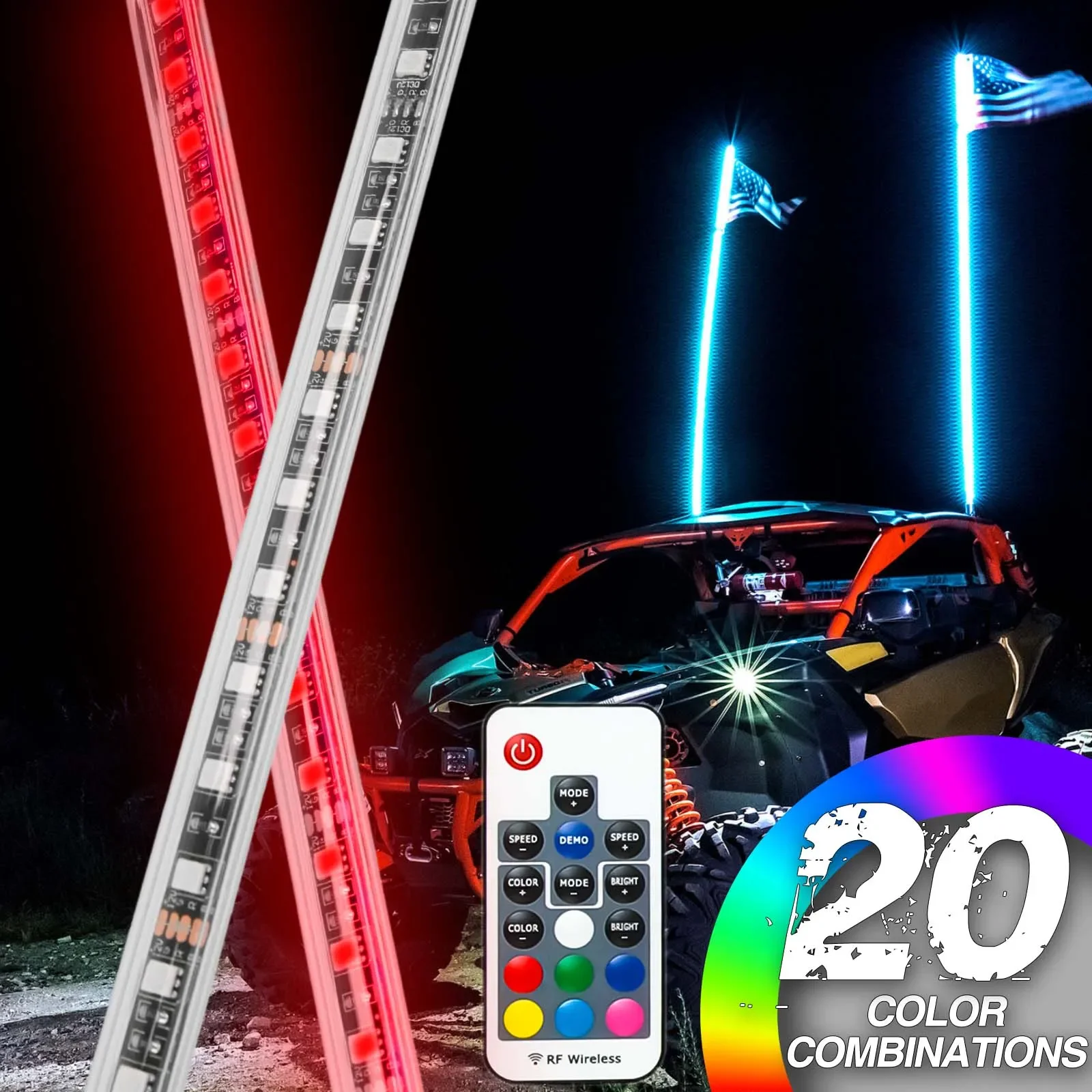 Luz LED látigo RGB Polaris RZR 800-1000 XP Can-Am Maverick X3