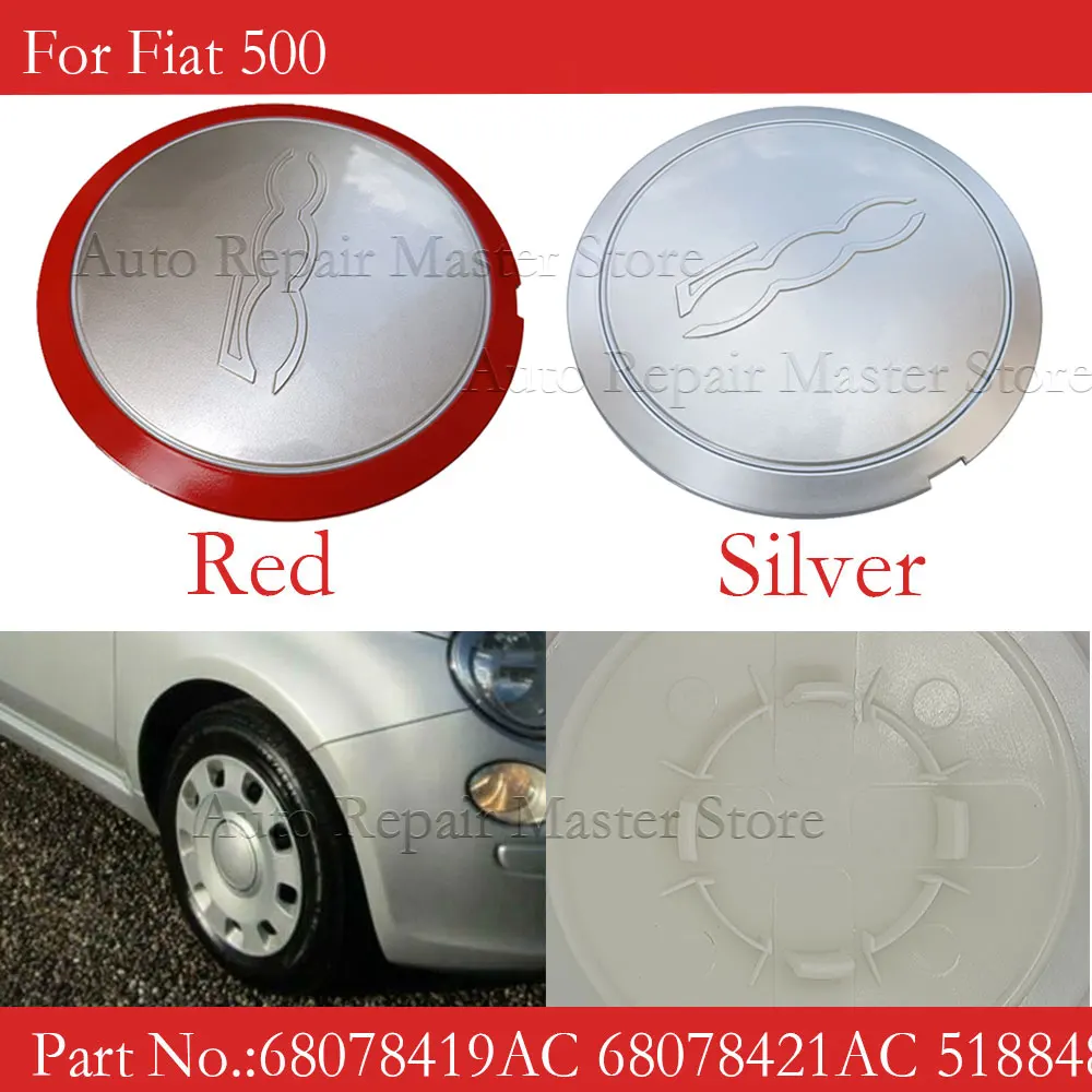 68078419AC tapacubos Fiat 500 cubierta antipolvo plateado/rojo - imagen 2