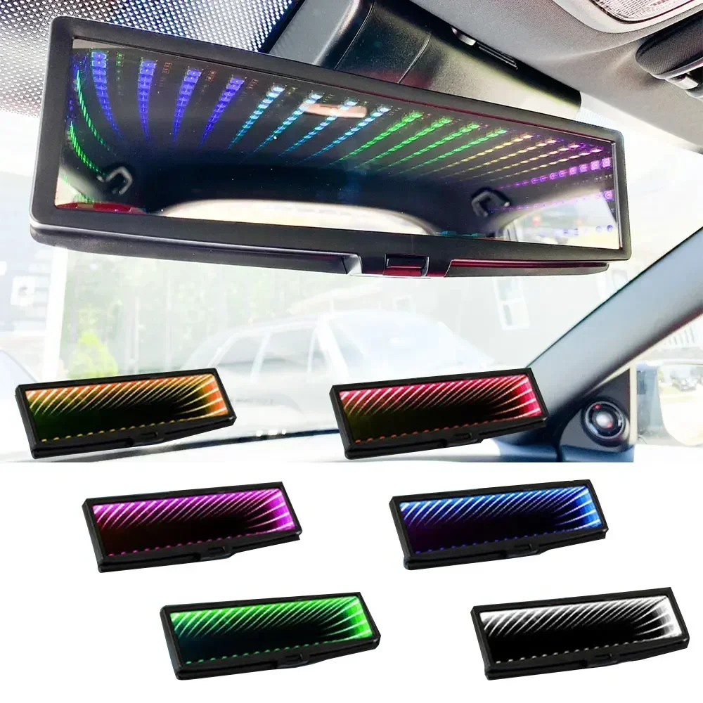 Espejo retrovisor interior Universal para coche, retrovisor 3D con CLIP, LED iluminado, ABS, estilo de coche, piezas de automóviles planas - imagen 2