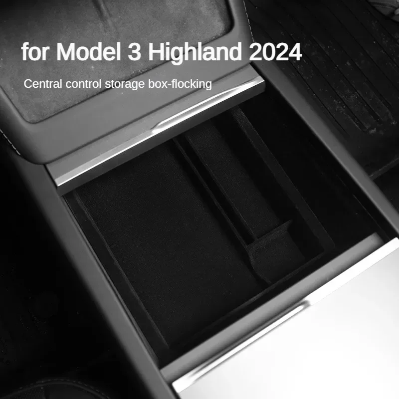 Reposabrazos central Tesla Model 3 Highland – caja almacenamiento flocado - imagen 4