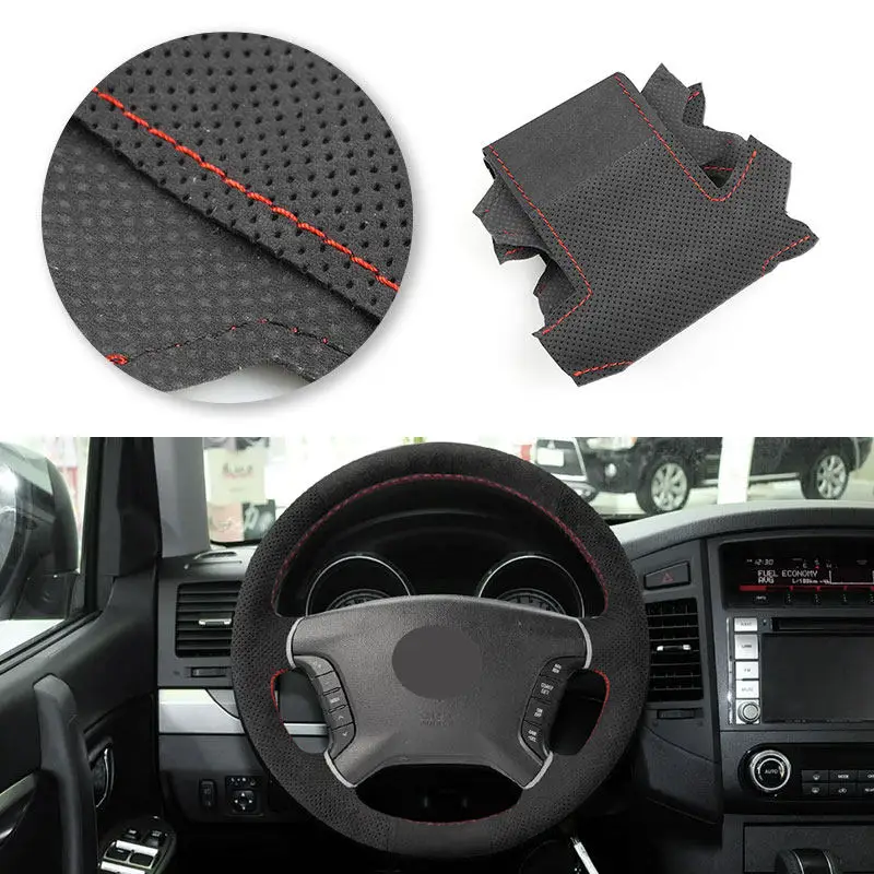 Para Mitsubishi Pajero 2007 2008 2009 2010 2011 2012-2019 accesorios de Interior de coche cubierta de volante 1,2mm embellecedor de cuero de gamuza