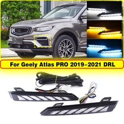Luz de circulación diurna Led DRL para coche Geely Atlas PRO 2019 2020 2021, luz diurna con lámpara de señal de giro amarilla y modo nocturno azul