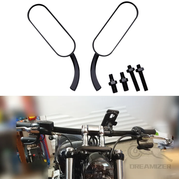 Espejo retrovisor cuadrado para motocicleta, espejo lateral ovalado para Harley Touring Electra Glide Dyna Fatboy Softail Breakout Sportster - imagen 3