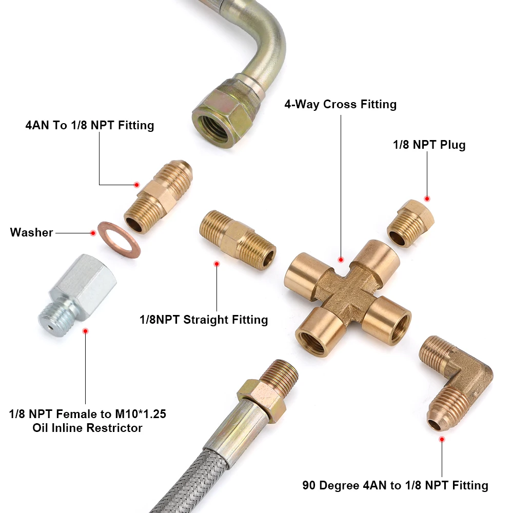 LZONE Latiguillo de aceite para turbocompresor T3/T4 trenzado 1/8 NPT 4AN - imagen 5