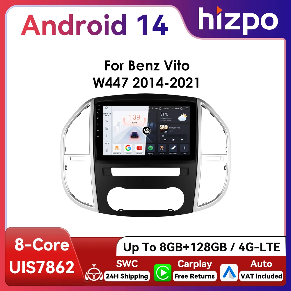 Radio Android 10.1 Algpo 2DIN GPS Mercedes Vito W447 2014-2021