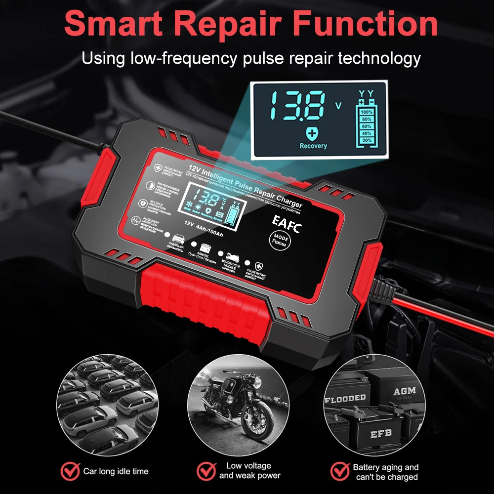 Cargador batería inteligente 12V 6A LCD – AGM, GEL y plomo-ácido - imagen 3