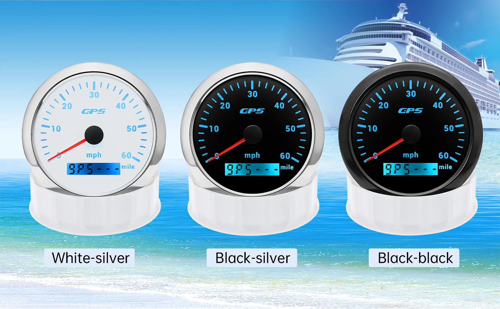 Velocímetro GPS de 85 mm con esfera y pantalla LCD