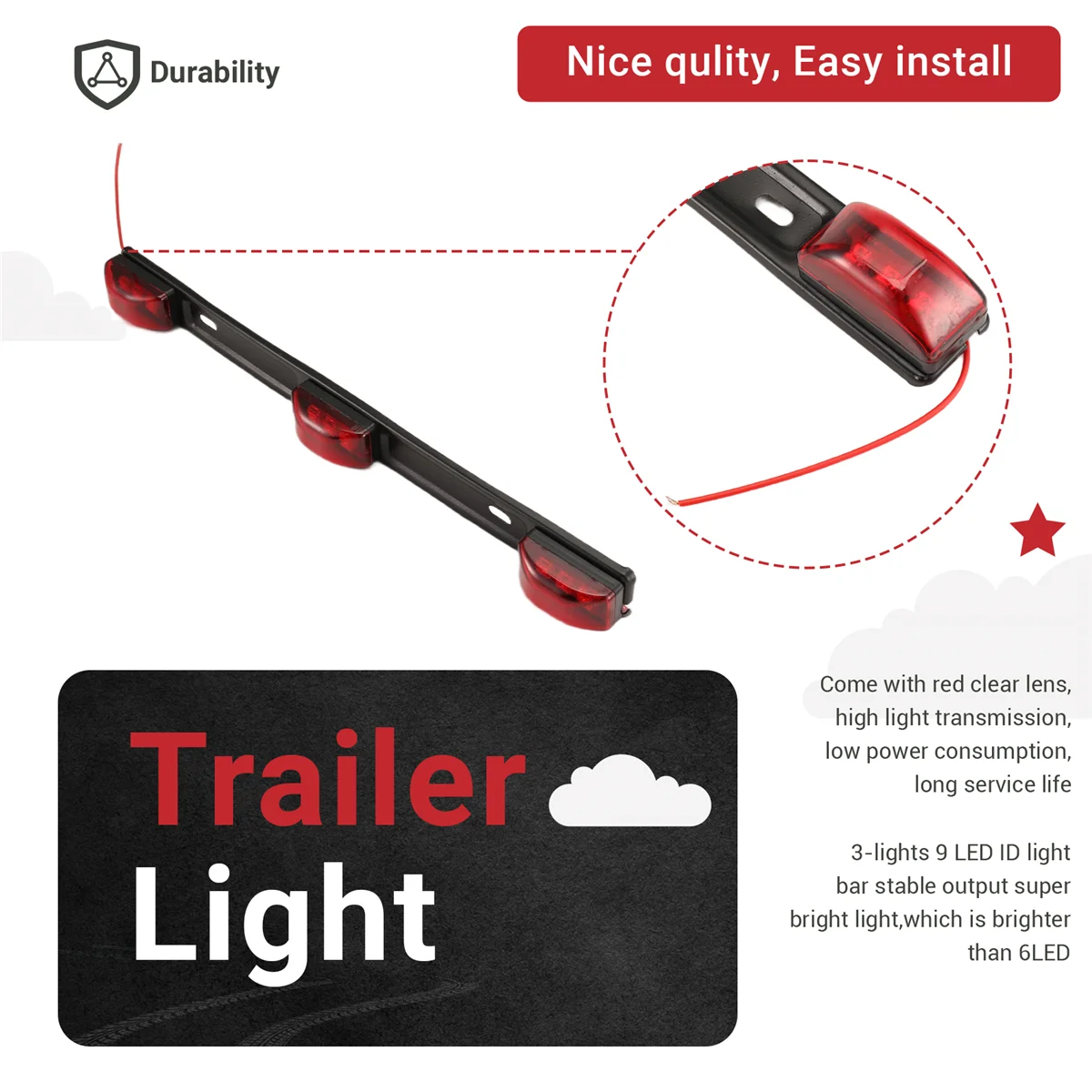 Barra LED trasera roja de posición e identificación con soporte para pickup