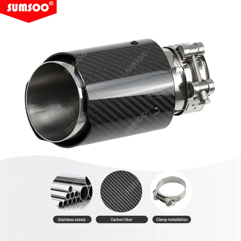 Punta de escape ER universal de fibra de carbono y acero inoxidable - imagen 3